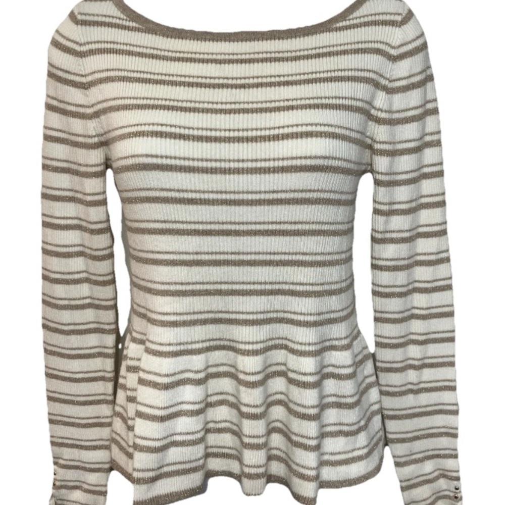 White House Black Market Small Dual Color Shimmer Long Sleeve Round Neck Blouse